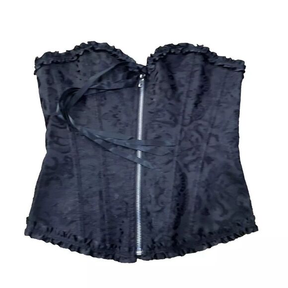 Black Zip Corset Womens Small Damask Floral Black Lace Cinch Zip Goth Fairy S - Picture 5 of 16